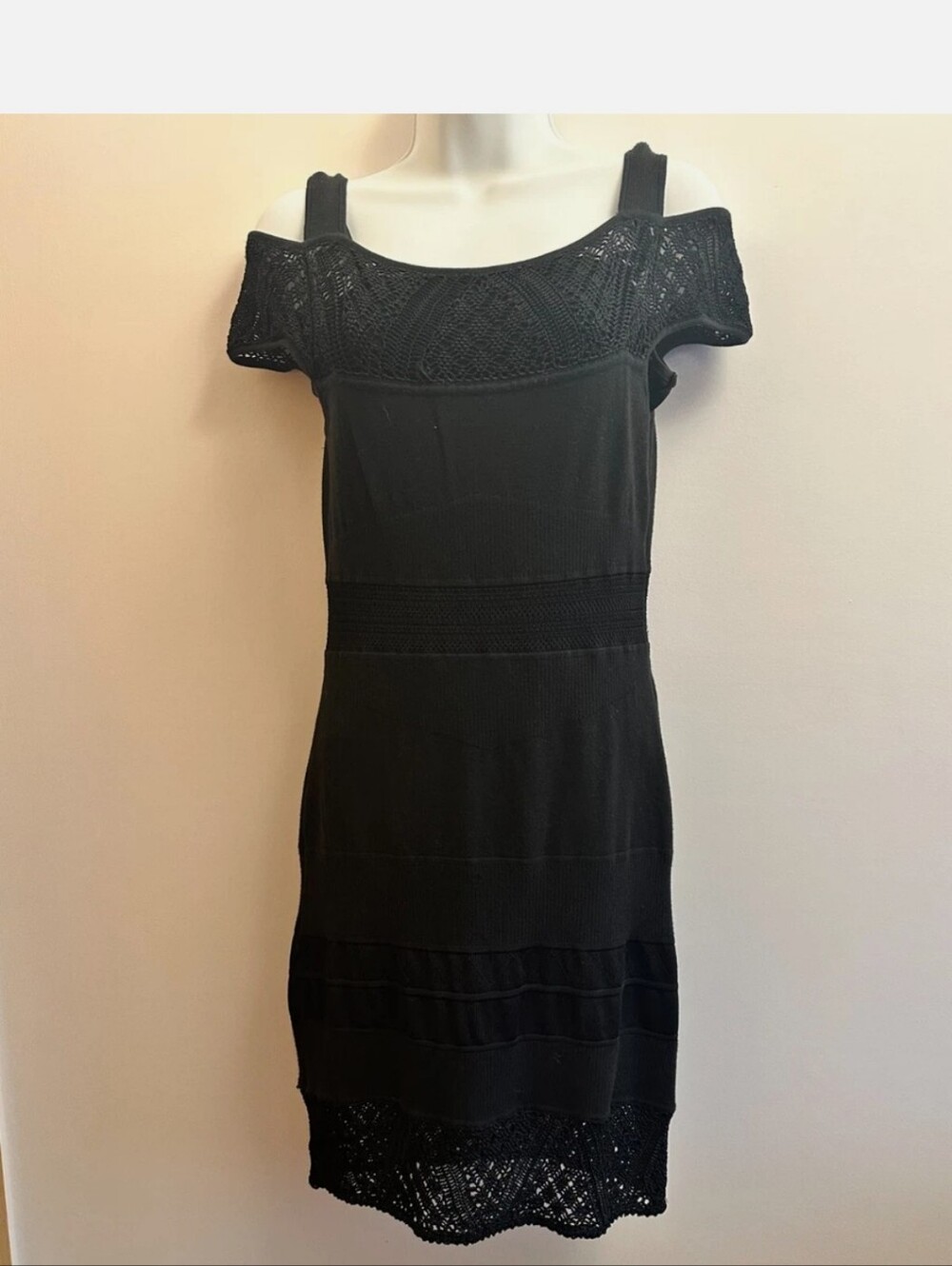KAREN MILLER Crochet Off Shoulder Mini Dress - Size 1
